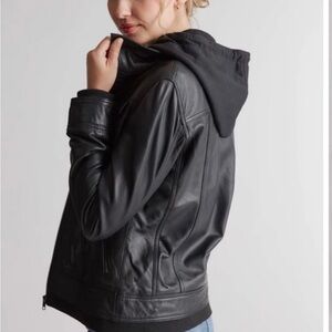 Quince Black Leather Jacket with Hood
